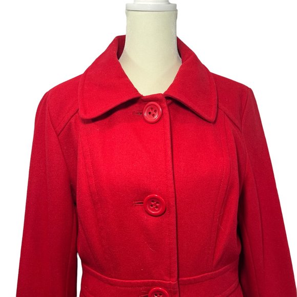 Gorgeous Tulle Bright Red Wool Blend Coat with Red & White Print Lining … - Picture 8 of 9